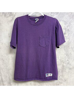Vintage 90s Russell Athletic Pocket Tee Mens Large Purple USA